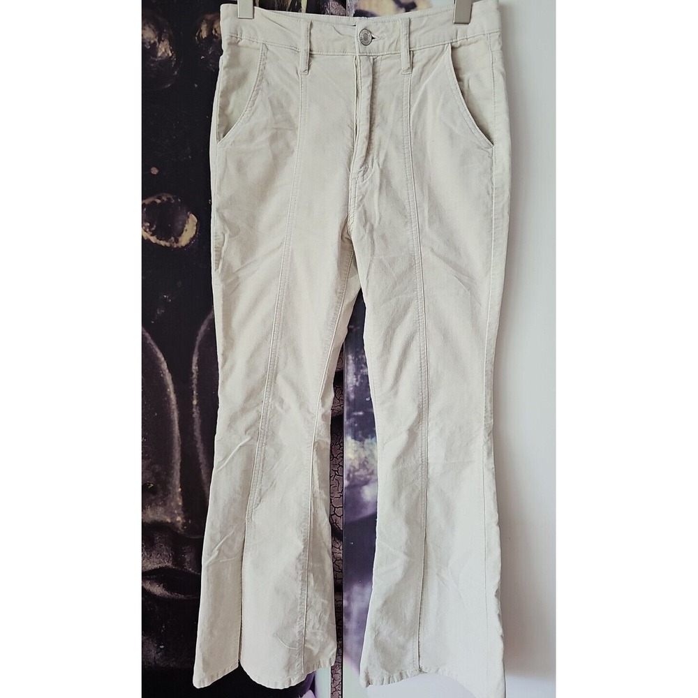 Forever 21 Beige Front Slit Flared Leg High Waisted Velvet Feel Stretch Pants M